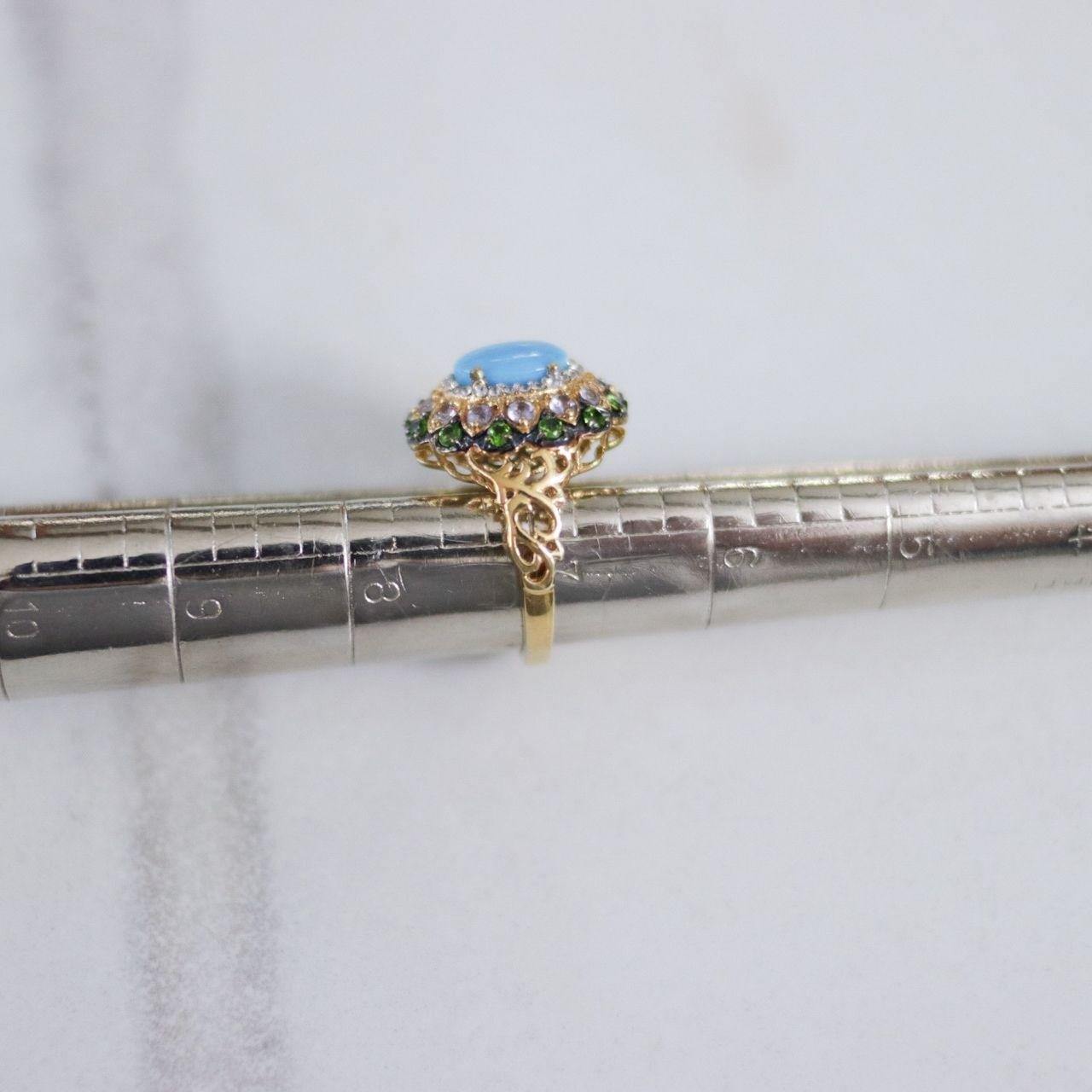 Vintage Turquoise, Tanzanite and Green Tourmaline Statement Ring by Unsigned Beauty - Vintage Meet Modern Vintage Jewelry - Chicago, Illinois - #oldhollywoodglamour #vintagemeetmodern #designervintage #jewelrybox #antiquejewelry #vintagejewelry