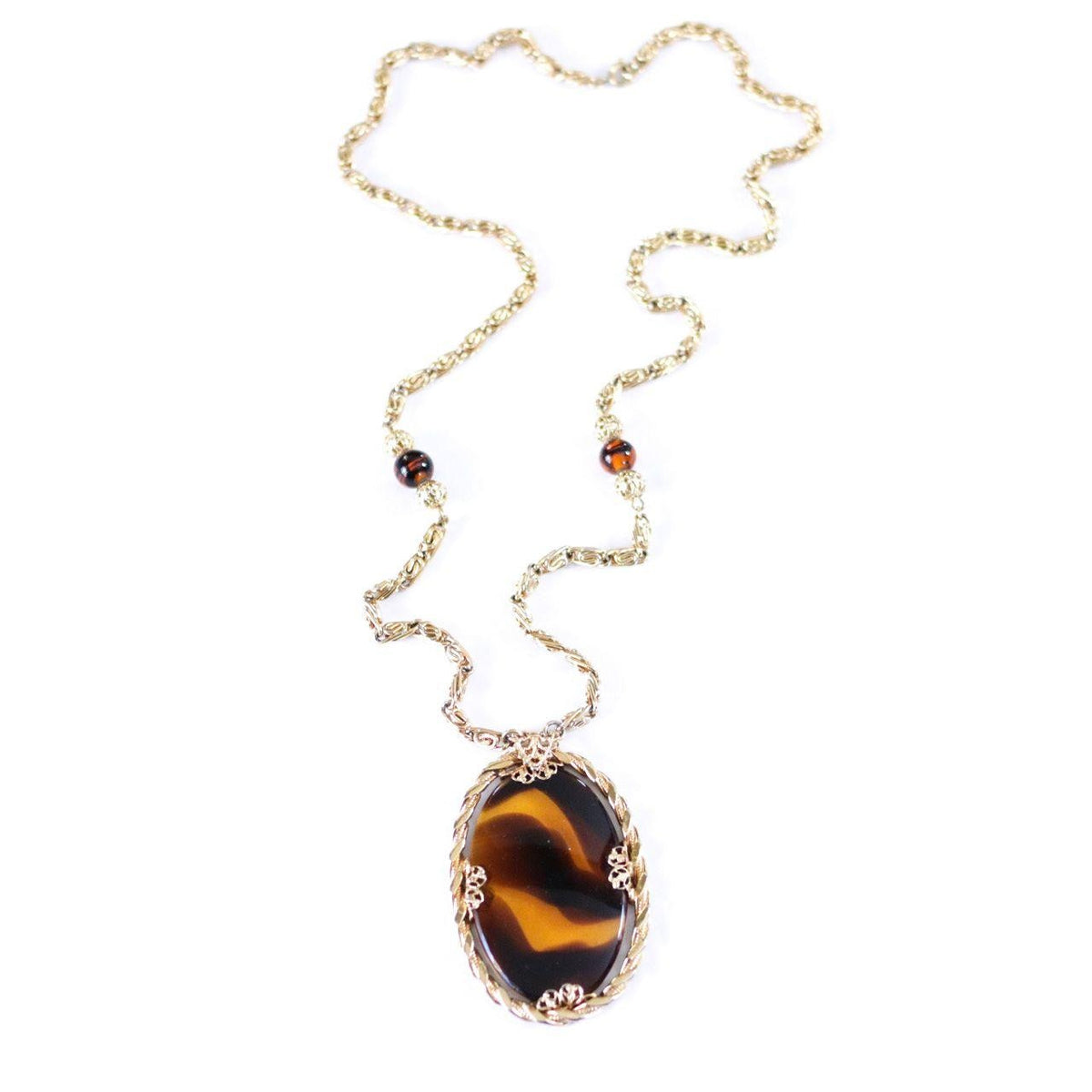 Vintage Tortoise Glass Pendant Necklace