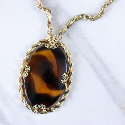 Vintage Tortoise Glass Pendant Necklace by Unsigned Beauty - Vintage Meet Modern Vintage Jewelry - Chicago, Illinois - #oldhollywoodglamour #vintagemeetmodern #designervintage #jewelrybox #antiquejewelry #vintagejewelry