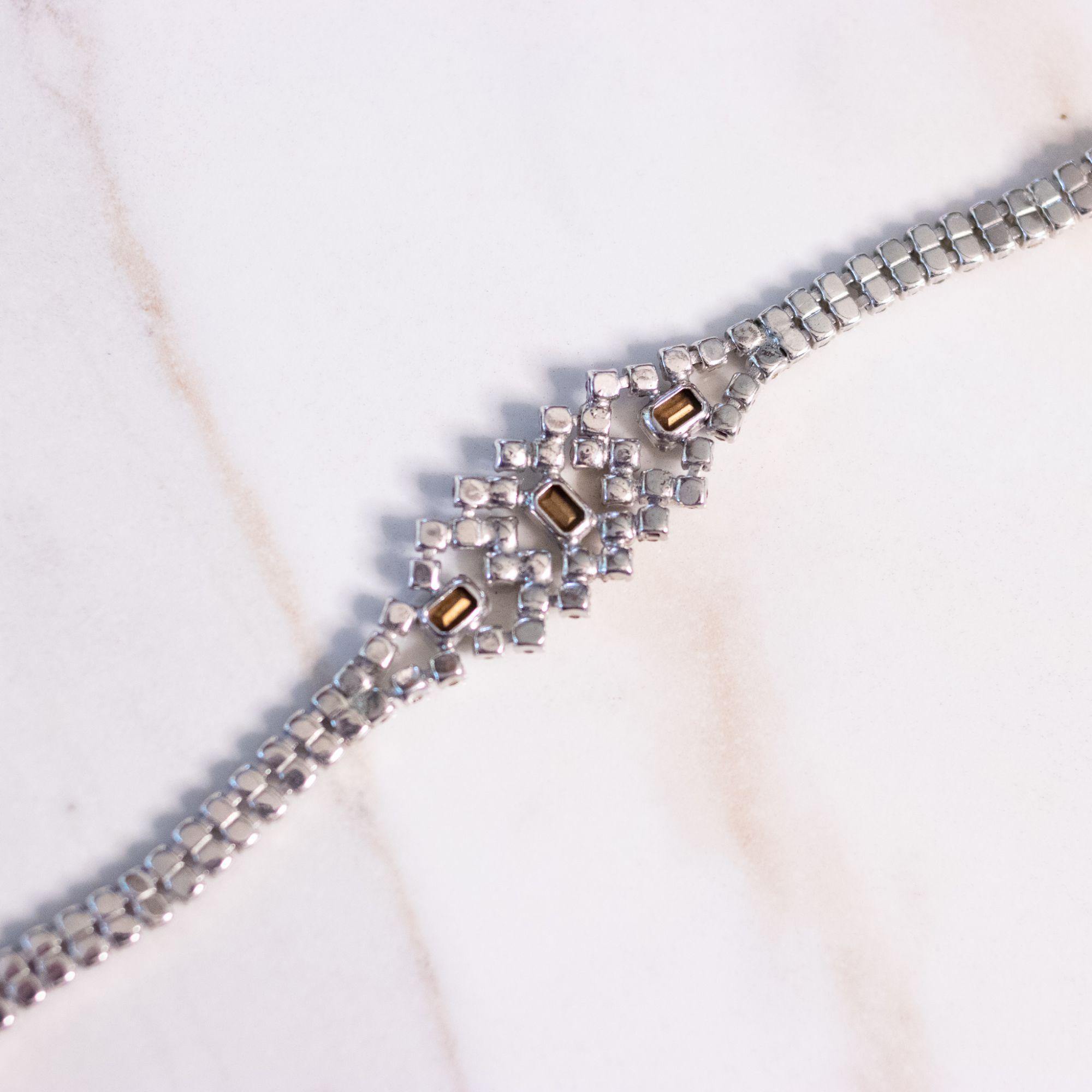 Vintage Art Deco Rhinestone Bracelet  with Emerald Cut Center Stone by Unsigned Beauty - Vintage Meet Modern Vintage Jewelry - Chicago, Illinois - #oldhollywoodglamour #vintagemeetmodern #designervintage #jewelrybox #antiquejewelry #vintagejewelry