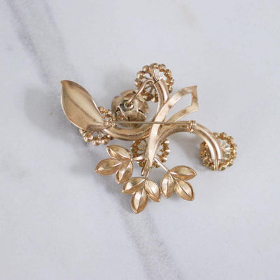 Vintage 1940s Colorful Rhinestone Flower Brooch with Gold Roses by Unsigned Beauty - Vintage Meet Modern Vintage Jewelry - Chicago, Illinois - #oldhollywoodglamour #vintagemeetmodern #designervintage #jewelrybox #antiquejewelry #vintagejewelry