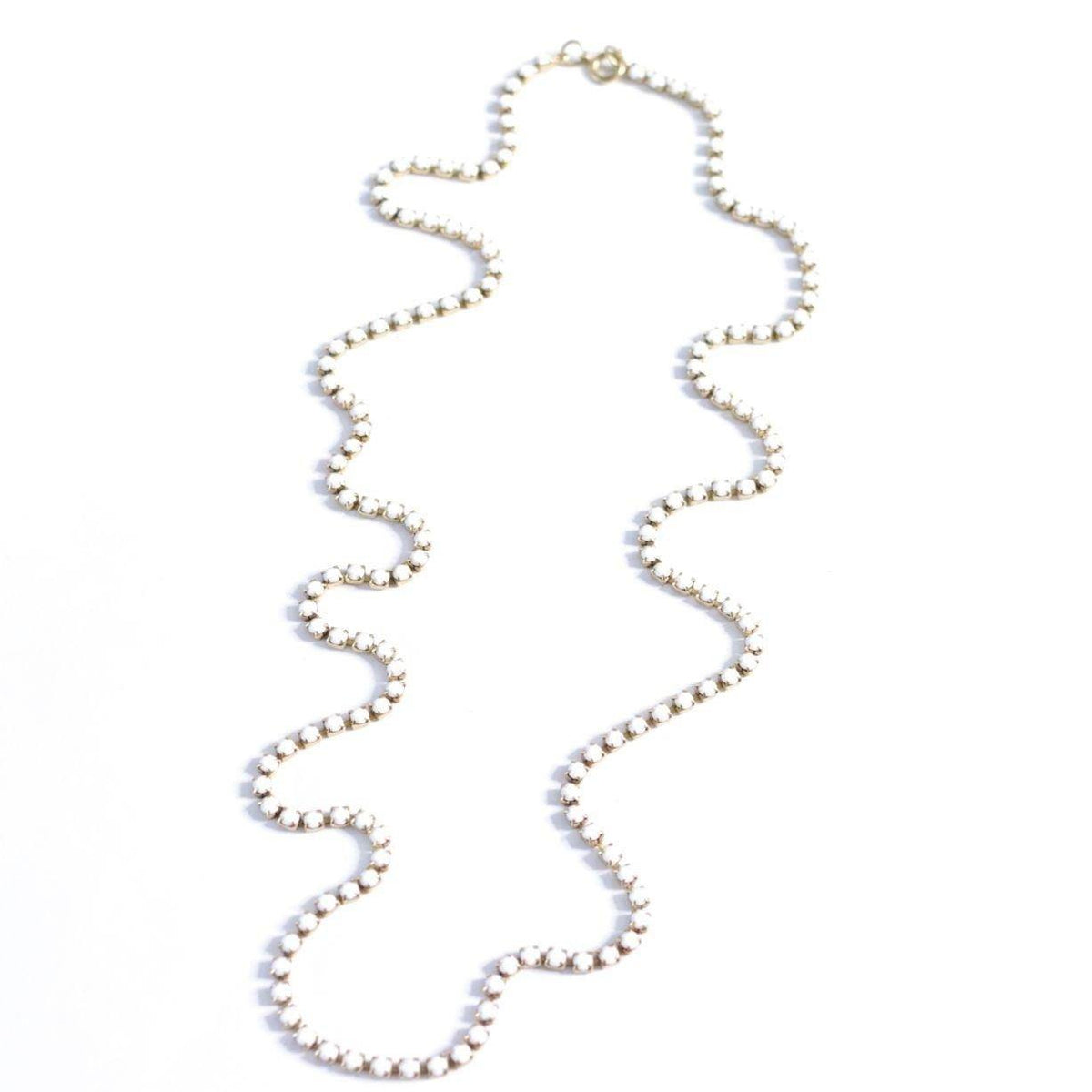 Vintage Milk Glass Rhinestone Single Strand Necklace