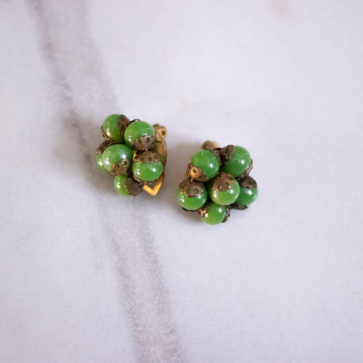 Vintage Made In Italy Green Glass Bead Earrings