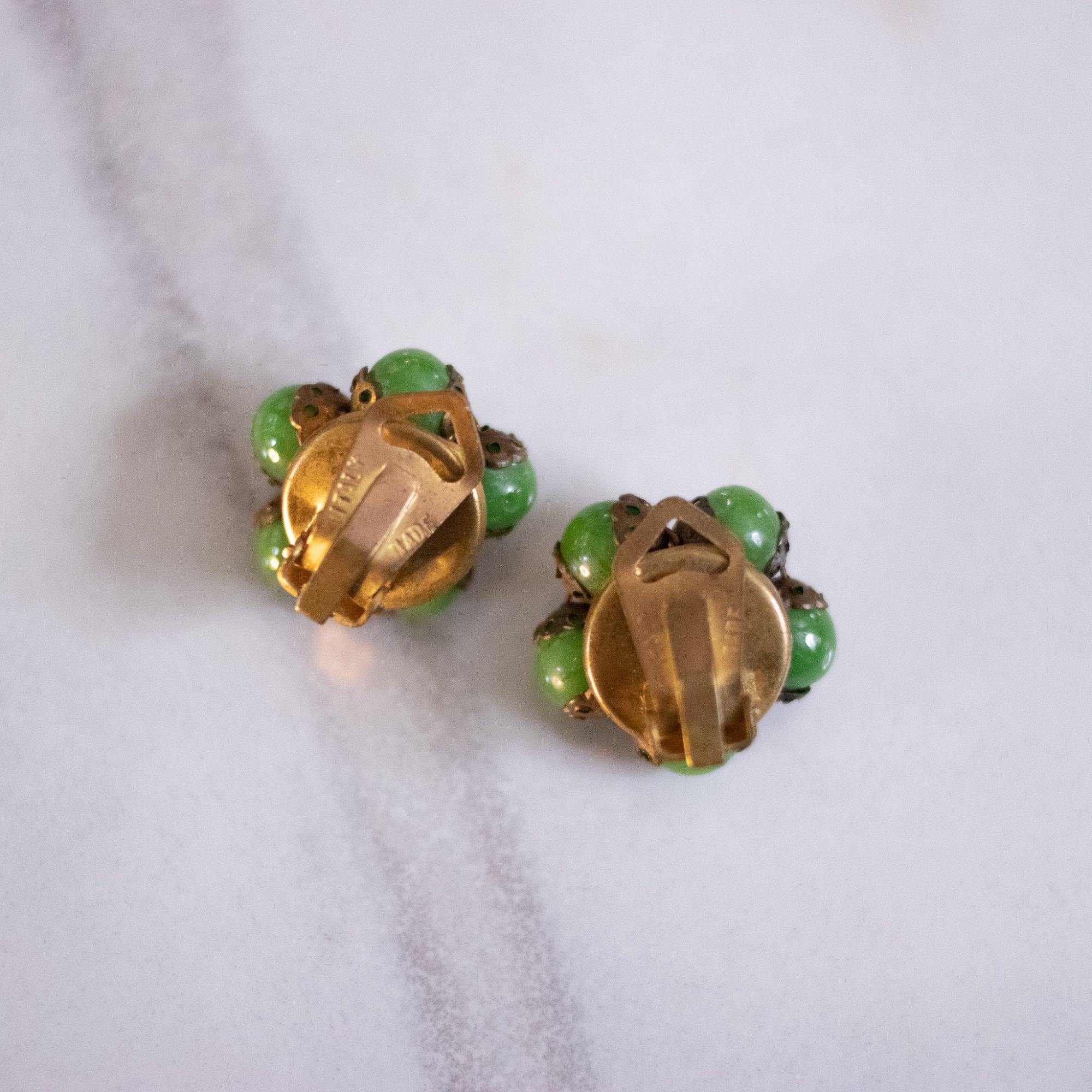 Vintage Made In Italy Green Glass Bead Earrings by Made in Italy - Vintage Meet Modern Vintage Jewelry - Chicago, Illinois - #oldhollywoodglamour #vintagemeetmodern #designervintage #jewelrybox #antiquejewelry #vintagejewelry