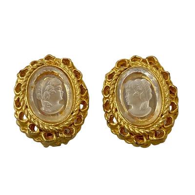 Vintage Victorian Revival Etched Cameo Earrings by Unsigned Beauty - Vintage Meet Modern Vintage Jewelry - Chicago, Illinois - #oldhollywoodglamour #vintagemeetmodern #designervintage #jewelrybox #antiquejewelry #vintagejewelry