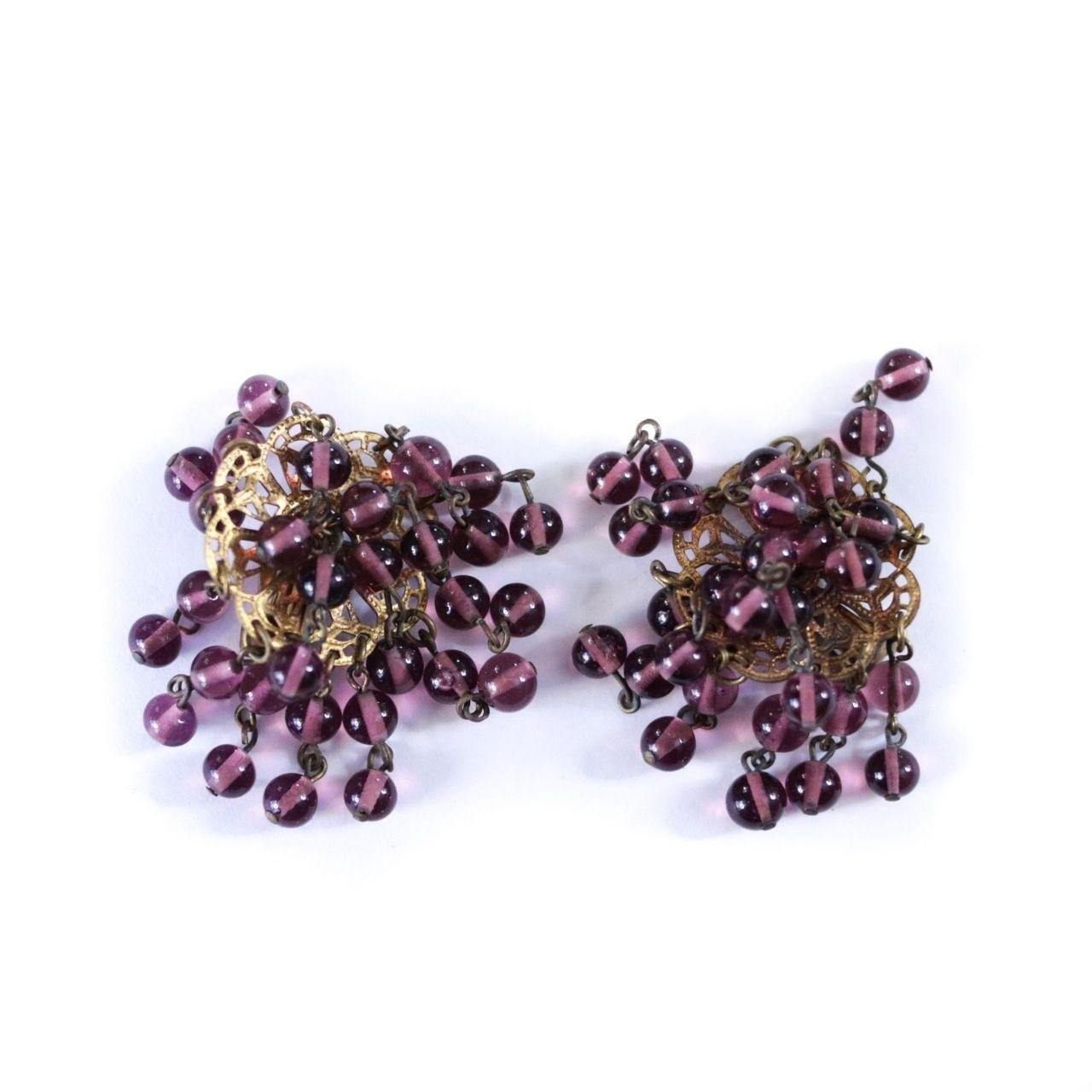 Vintage Purple Glass Bead Cha Cha Statement Earrings by Czech - Vintage Meet Modern Vintage Jewelry - Chicago, Illinois - #oldhollywoodglamour #vintagemeetmodern #designervintage #jewelrybox #antiquejewelry #vintagejewelry