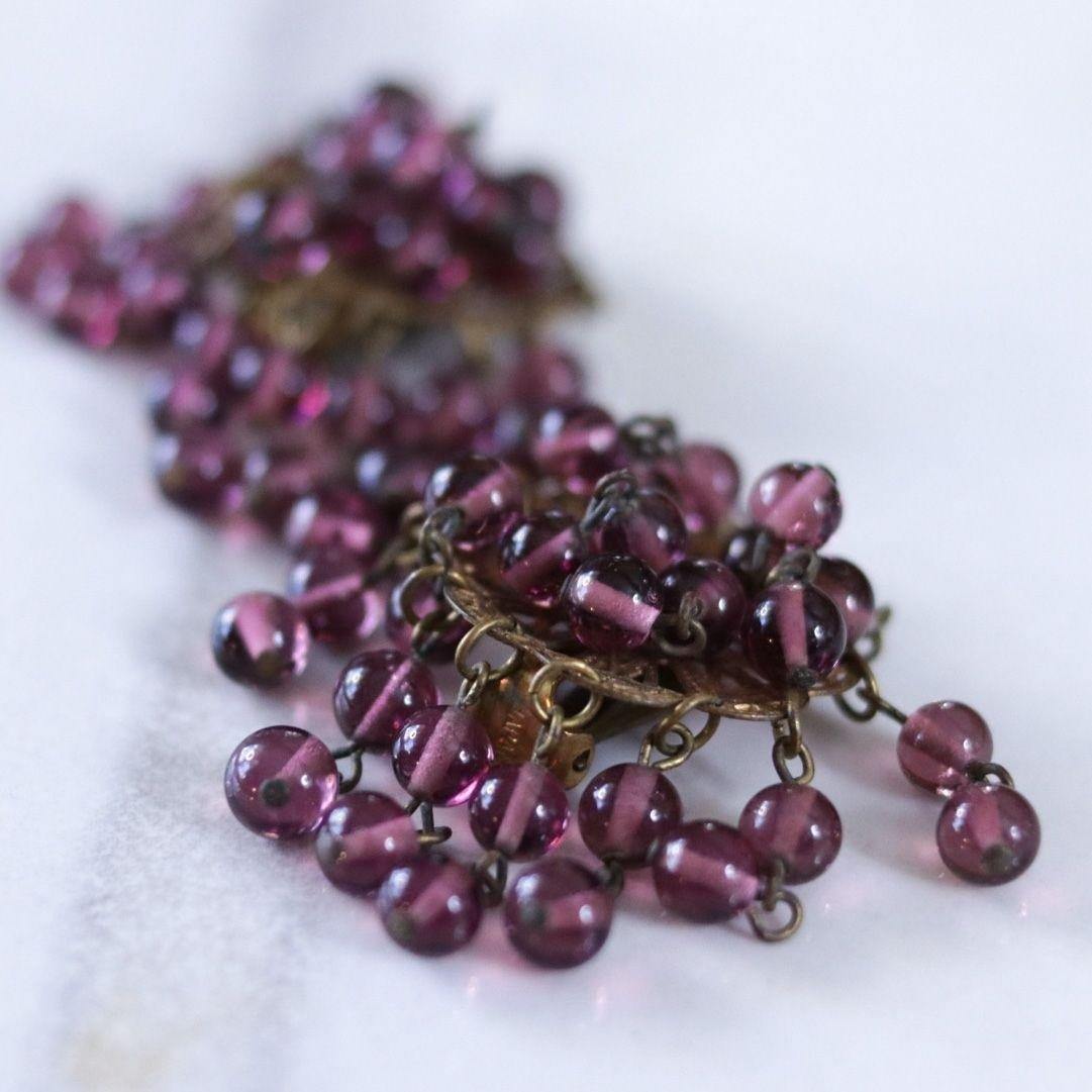 Vintage Purple Glass Bead Cha Cha Statement Earrings by Czech - Vintage Meet Modern Vintage Jewelry - Chicago, Illinois - #oldhollywoodglamour #vintagemeetmodern #designervintage #jewelrybox #antiquejewelry #vintagejewelry