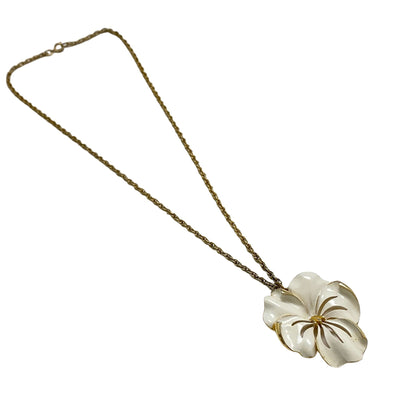 Vintage White and Gold Pansy Necklace by Unsigned Beauty - Vintage Meet Modern Vintage Jewelry - Chicago, Illinois - #oldhollywoodglamour #vintagemeetmodern #designervintage #jewelrybox #antiquejewelry #vintagejewelry