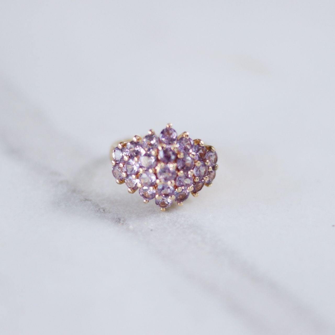 Vintage Lavender 18kt Gold Plated Spinel Cluster Cocktail Ring by Unsigned Beauty - Vintage Meet Modern Vintage Jewelry - Chicago, Illinois - #oldhollywoodglamour #vintagemeetmodern #designervintage #jewelrybox #antiquejewelry #vintagejewelry