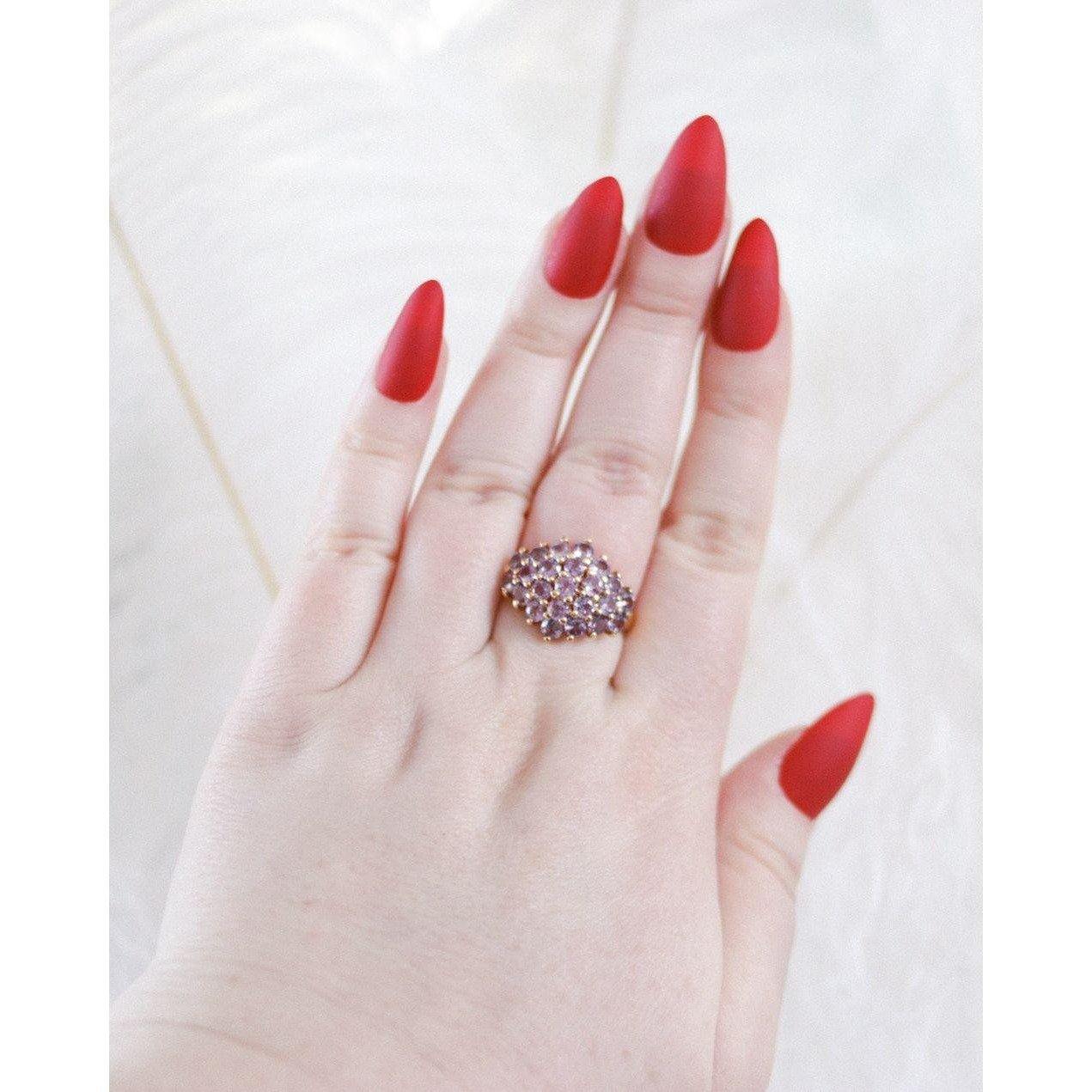 Vintage Lavender 18kt Gold Plated Spinel Cluster Cocktail Ring by Unsigned Beauty - Vintage Meet Modern Vintage Jewelry - Chicago, Illinois - #oldhollywoodglamour #vintagemeetmodern #designervintage #jewelrybox #antiquejewelry #vintagejewelry