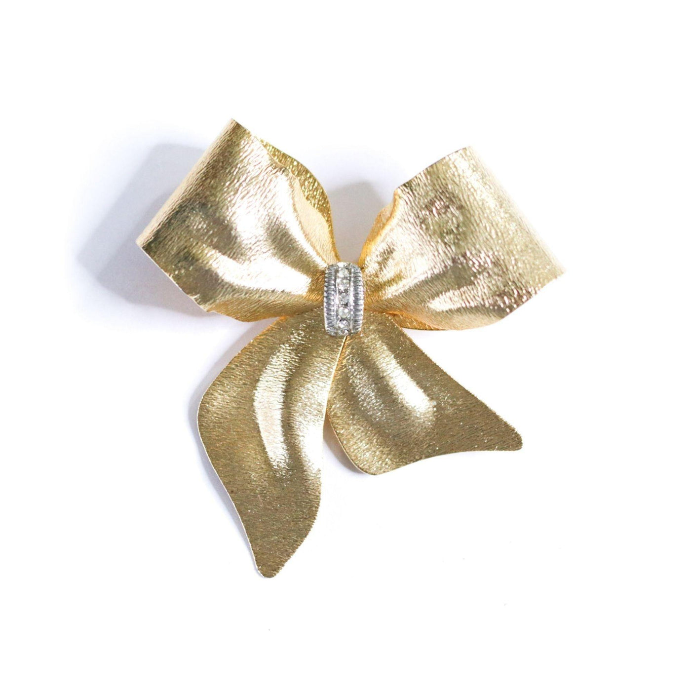 Vintage Gold Bow Brooch with Rhinestones