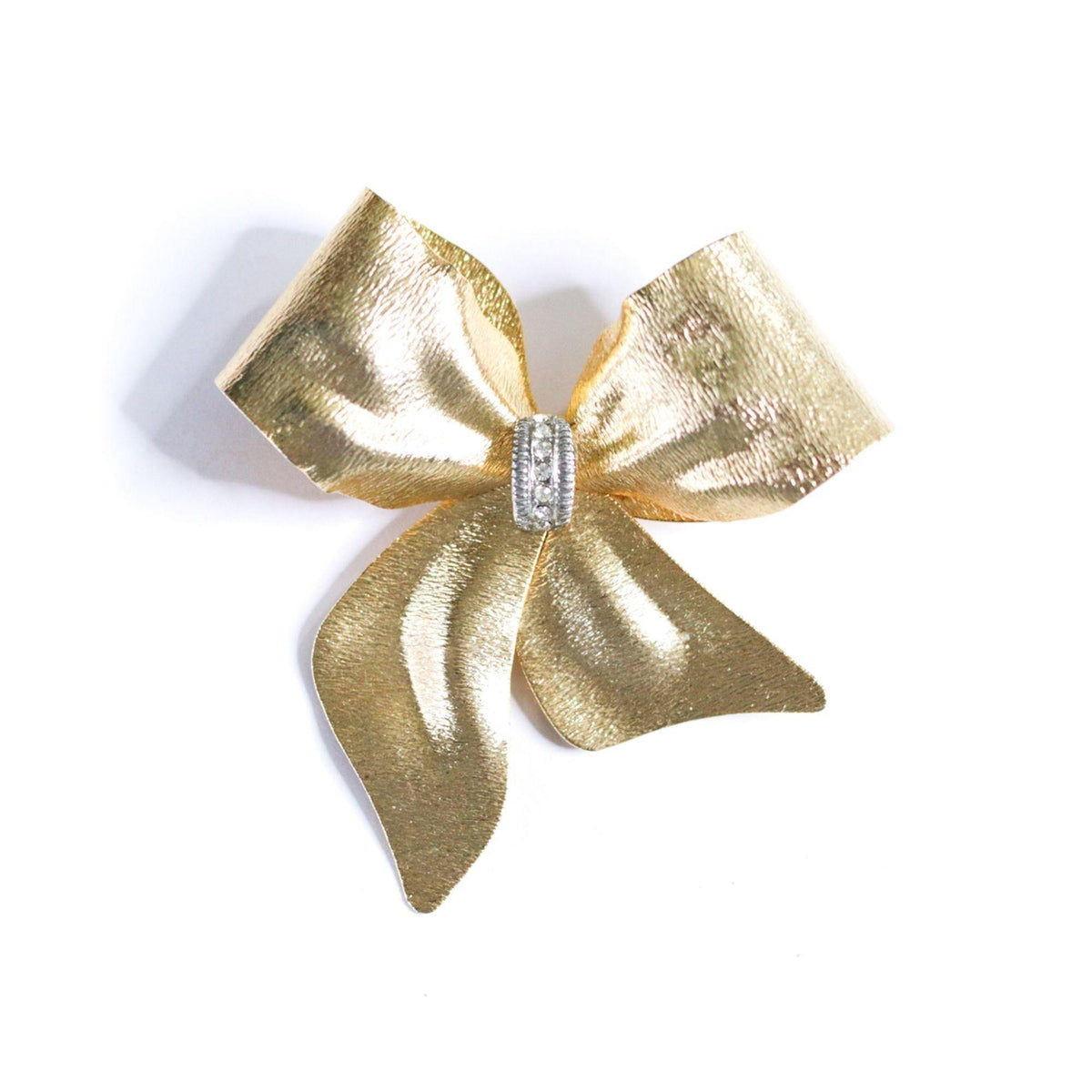 Vintage Gold Bow Brooch with Rhinestones