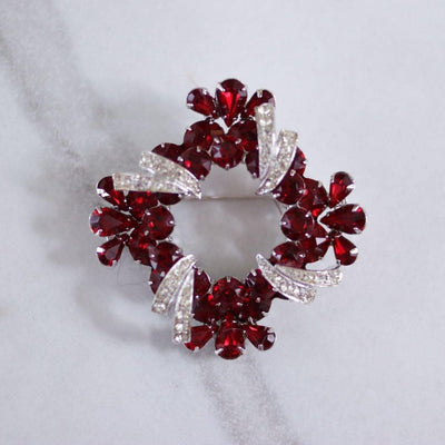 Vintage Weiss Red Rhinestone and Diamante Brooch by Weiss - Vintage Meet Modern Vintage Jewelry - Chicago, Illinois - #oldhollywoodglamour #vintagemeetmodern #designervintage #jewelrybox #antiquejewelry #vintagejewelry