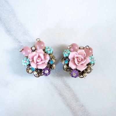Vintage Pink Porcelain Rose Earrings by Unsigned Beauty - Vintage Meet Modern Vintage Jewelry - Chicago, Illinois - #oldhollywoodglamour #vintagemeetmodern #designervintage #jewelrybox #antiquejewelry #vintagejewelry
