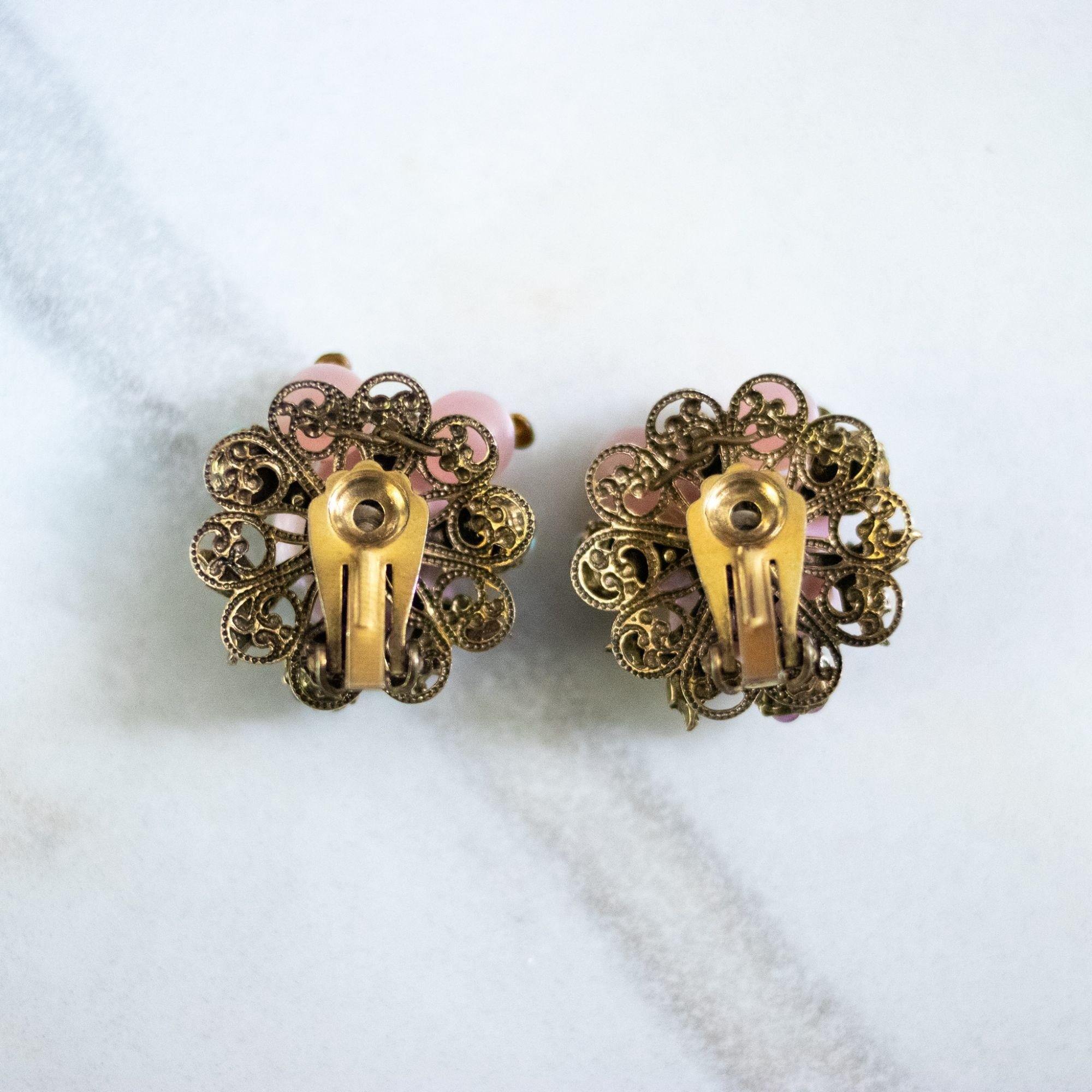 Vintage Pink Porcelain Rose Earrings by Unsigned Beauty - Vintage Meet Modern Vintage Jewelry - Chicago, Illinois - #oldhollywoodglamour #vintagemeetmodern #designervintage #jewelrybox #antiquejewelry #vintagejewelry