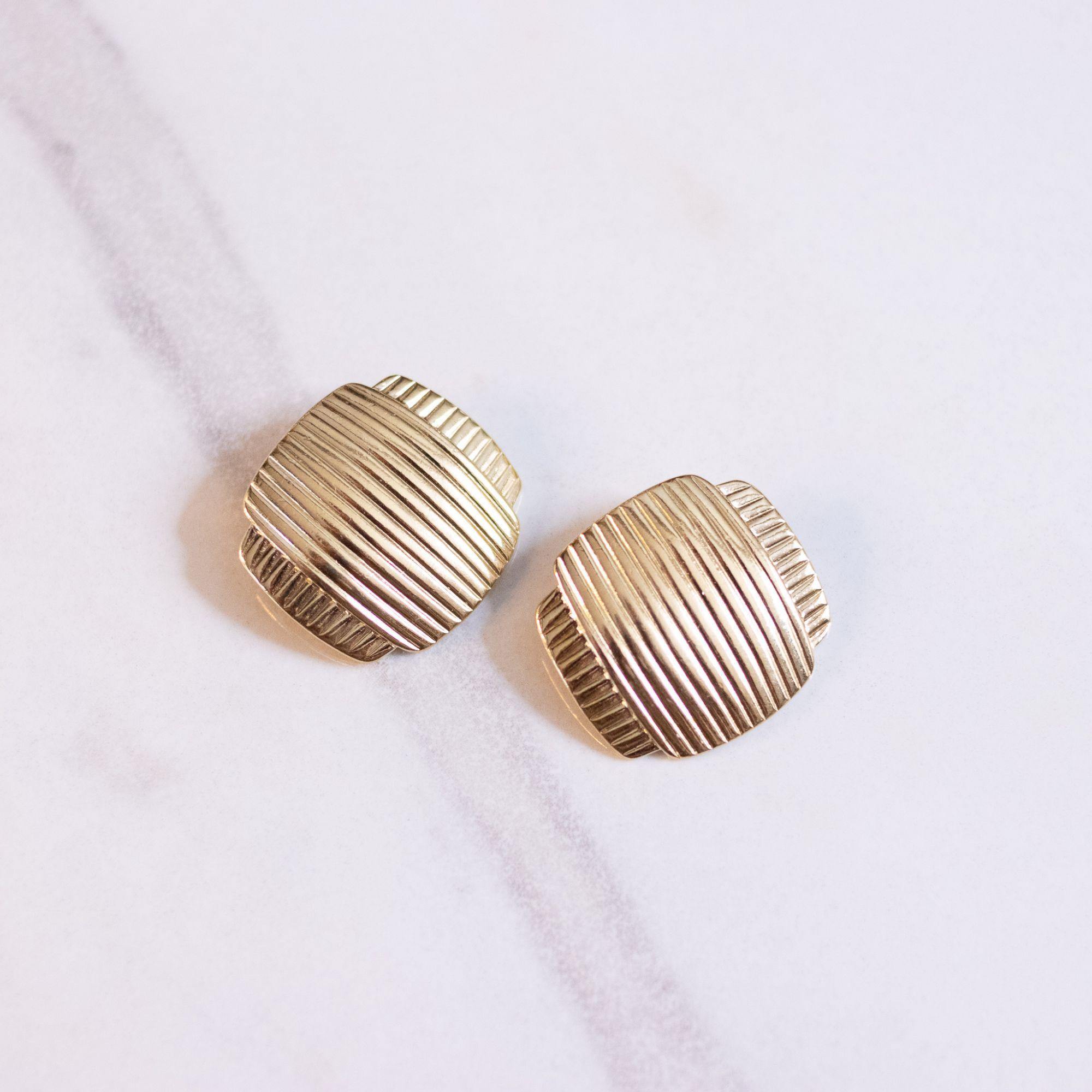 Vintage Crown Trifari 1980s Funky Gold Geometric Statement Earrings by Crown Trifar - Vintage Meet Modern Vintage Jewelry - Chicago, Illinois - #oldhollywoodglamour #vintagemeetmodern #designervintage #jewelrybox #antiquejewelry #vintagejewelry