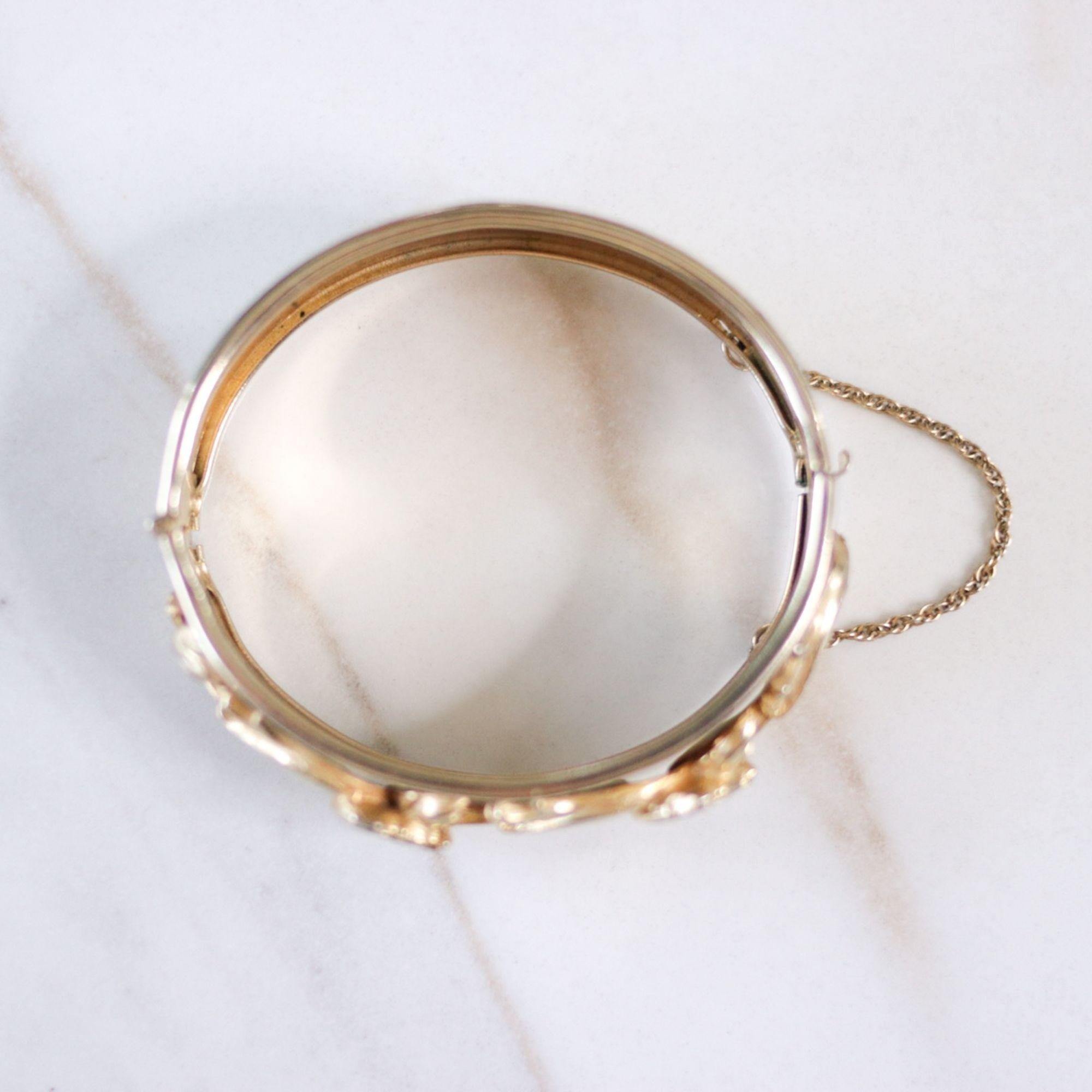 Vintage Heraldic Gold Hinged Bangle Bracelet by Unsigned Beauty - Vintage Meet Modern Vintage Jewelry - Chicago, Illinois - #oldhollywoodglamour #vintagemeetmodern #designervintage #jewelrybox #antiquejewelry #vintagejewelry