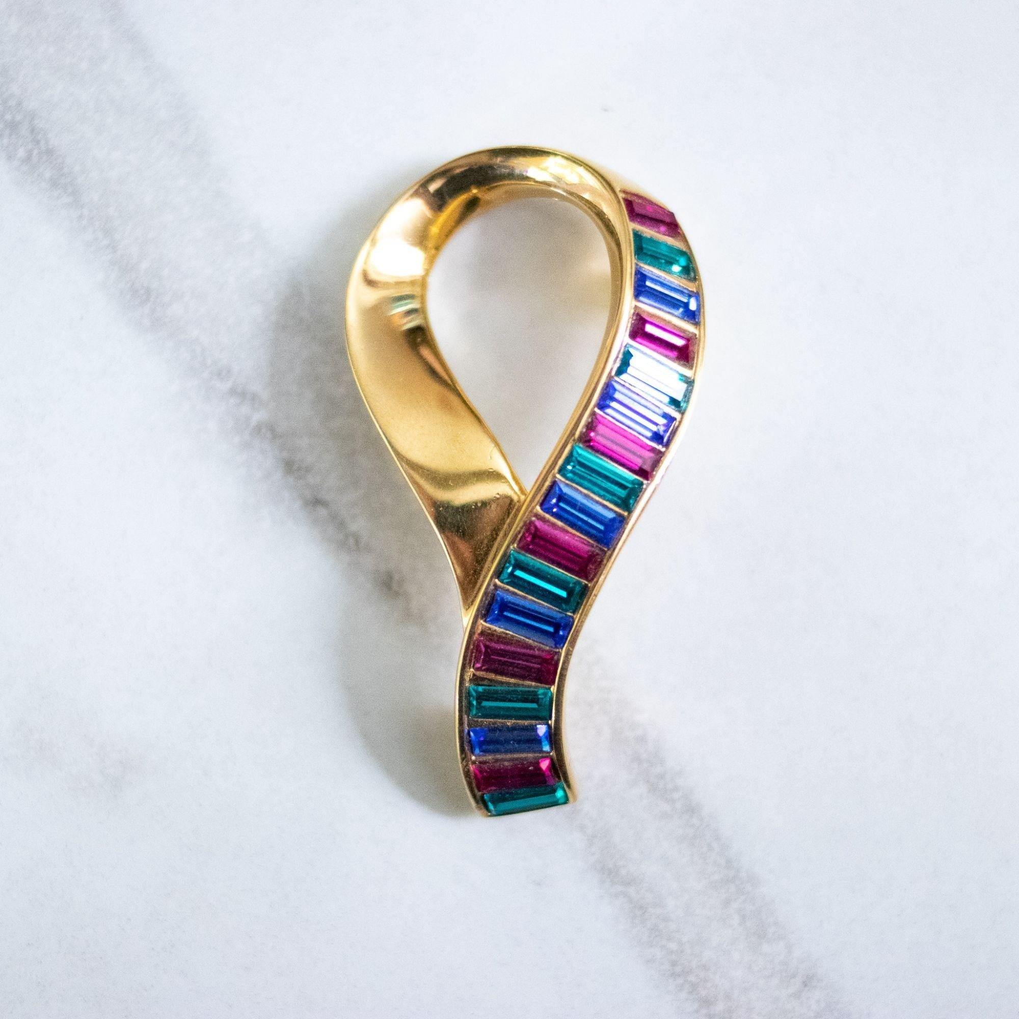 Vintage Swarovski Jewel Tone Baguette Rhinestone Brooch by Swarovski - Vintage Meet Modern Vintage Jewelry - Chicago, Illinois - #oldhollywoodglamour #vintagemeetmodern #designervintage #jewelrybox #antiquejewelry #vintagejewelry