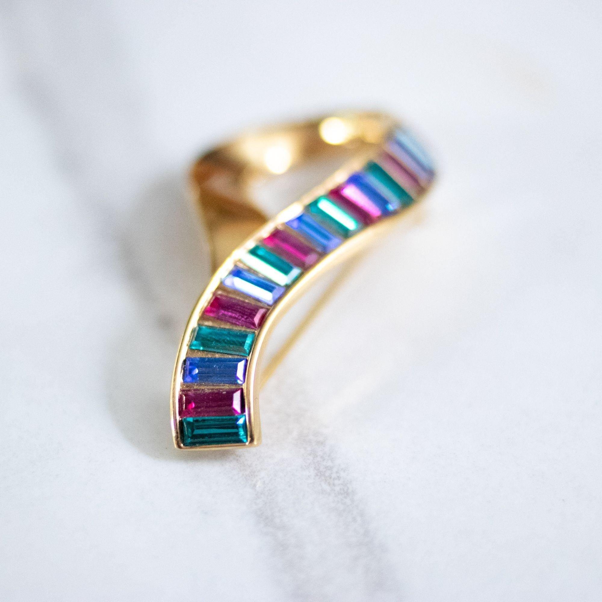 Vintage Swarovski Jewel Tone Baguette Rhinestone Brooch by Swarovski - Vintage Meet Modern Vintage Jewelry - Chicago, Illinois - #oldhollywoodglamour #vintagemeetmodern #designervintage #jewelrybox #antiquejewelry #vintagejewelry