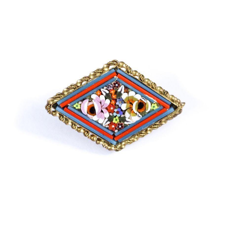 Vintage 1930s Colorful Floral Mosaic Brooch