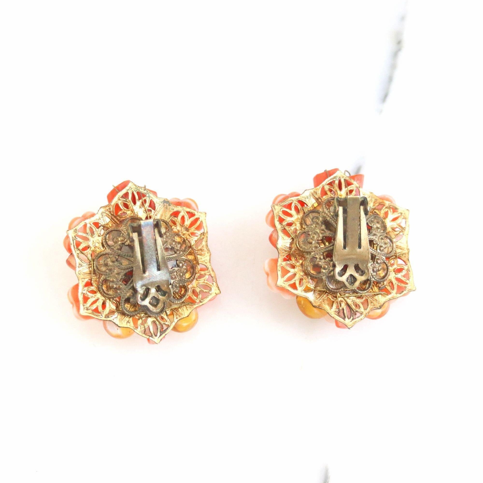 Vintage Orange Flower and Rhinestone Statement Earrings by Unsigned Beauty - Vintage Meet Modern Vintage Jewelry - Chicago, Illinois - #oldhollywoodglamour #vintagemeetmodern #designervintage #jewelrybox #antiquejewelry #vintagejewelry