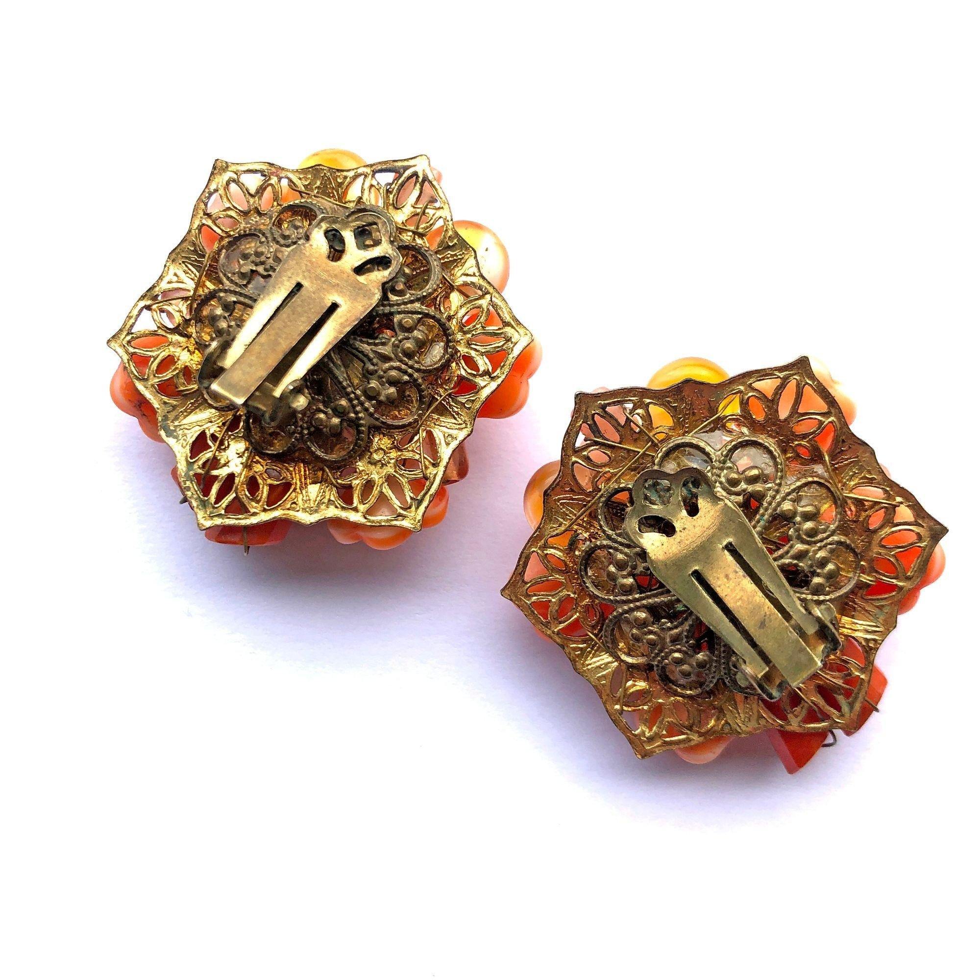 Vintage Orange Flower and Rhinestone Statement Earrings by Unsigned Beauty - Vintage Meet Modern Vintage Jewelry - Chicago, Illinois - #oldhollywoodglamour #vintagemeetmodern #designervintage #jewelrybox #antiquejewelry #vintagejewelry