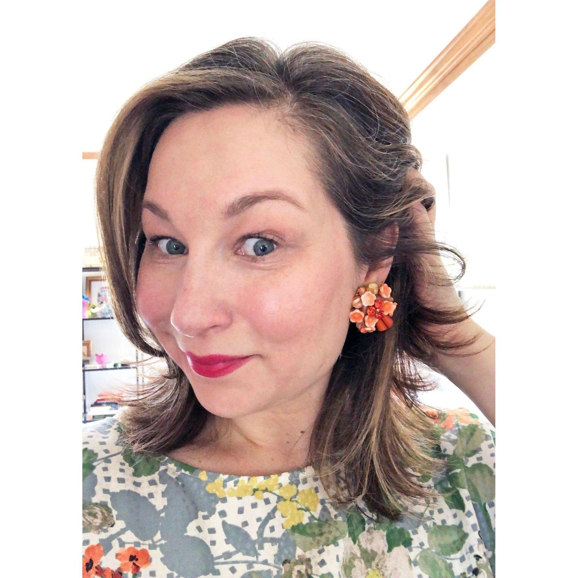 Vintage Orange Flower and Rhinestone Statement Earrings by Unsigned Beauty - Vintage Meet Modern Vintage Jewelry - Chicago, Illinois - #oldhollywoodglamour #vintagemeetmodern #designervintage #jewelrybox #antiquejewelry #vintagejewelry