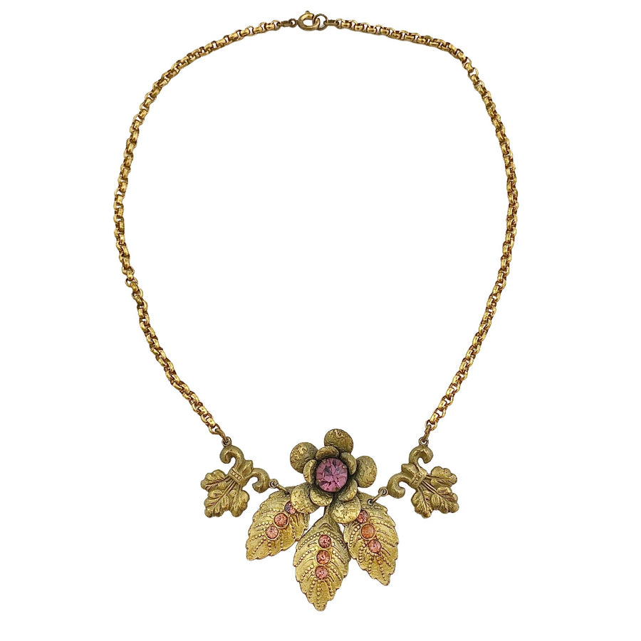 Vintage Czech Gilt Flower Necklace with Amethyst Crystals by Czech - Vintage Meet Modern Vintage Jewelry - Chicago, Illinois - #oldhollywoodglamour #vintagemeetmodern #designervintage #jewelrybox #antiquejewelry #vintagejewelry