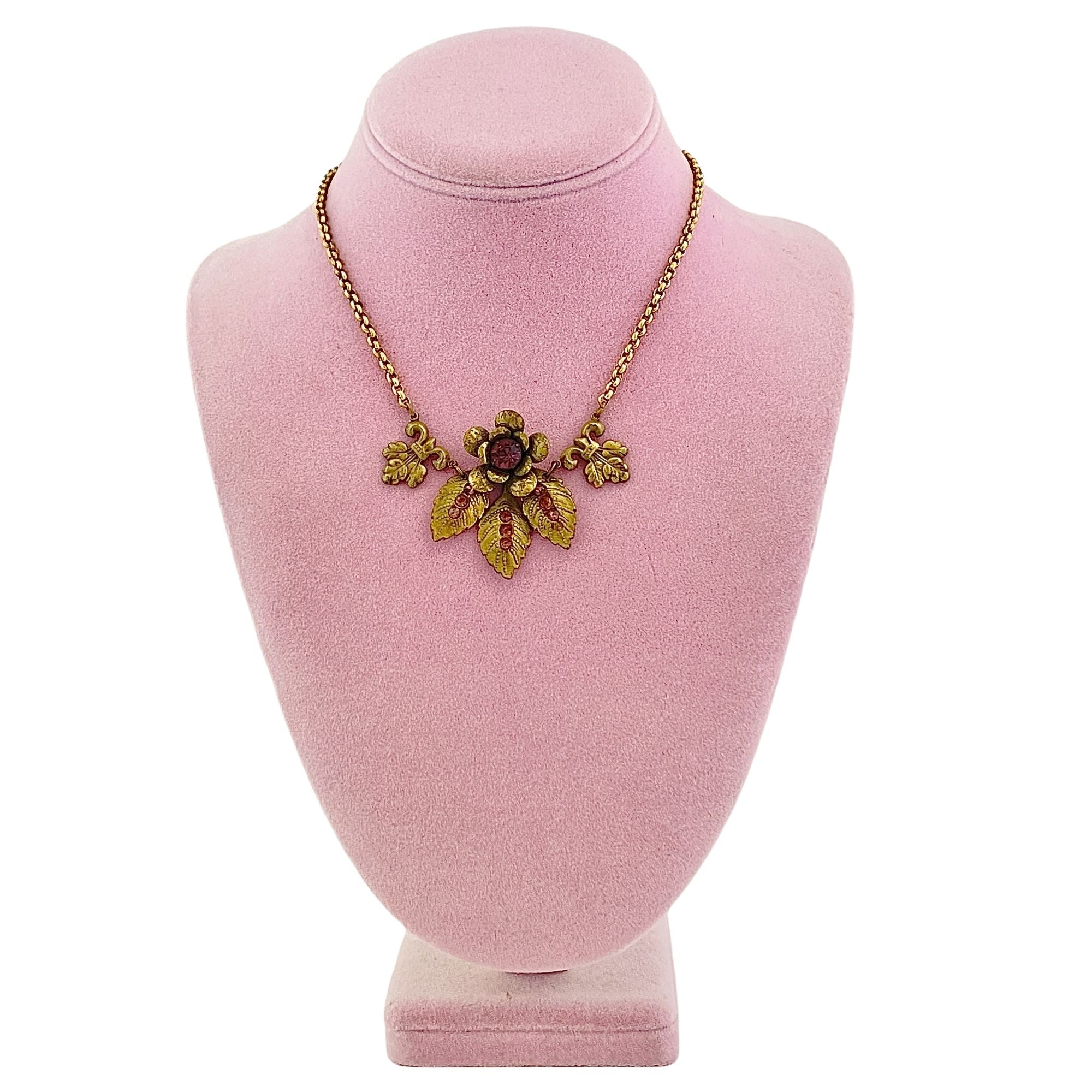 Vintage Czech Gilt Flower Necklace with Amethyst Crystals by Czech - Vintage Meet Modern Vintage Jewelry - Chicago, Illinois - #oldhollywoodglamour #vintagemeetmodern #designervintage #jewelrybox #antiquejewelry #vintagejewelry