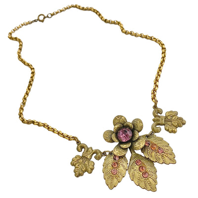 Vintage Czech Gilt Flower Necklace with Amethyst Crystals by Czech - Vintage Meet Modern Vintage Jewelry - Chicago, Illinois - #oldhollywoodglamour #vintagemeetmodern #designervintage #jewelrybox #antiquejewelry #vintagejewelry