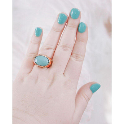 Vintage Turquoise Glass Cabochon and Coral Enamel Statement Ring by Vintage Meet Modern - Vintage Meet Modern Vintage Jewelry - Chicago, Illinois - #oldhollywoodglamour #vintagemeetmodern #designervintage #jewelrybox #antiquejewelry #vintagejewelry