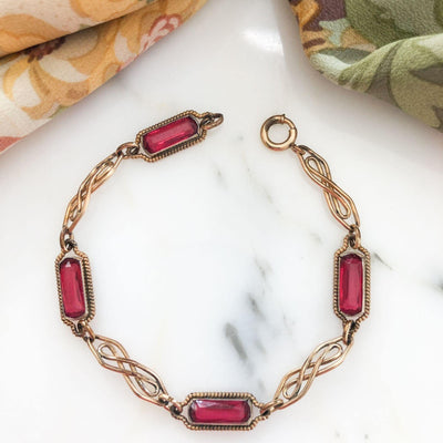 Rose Gold and Pink Crystal Bracelet by Unsigned Beauty - Vintage Meet Modern Vintage Jewelry - Chicago, Illinois - #oldhollywoodglamour #vintagemeetmodern #designervintage #jewelrybox #antiquejewelry #vintagejewelry