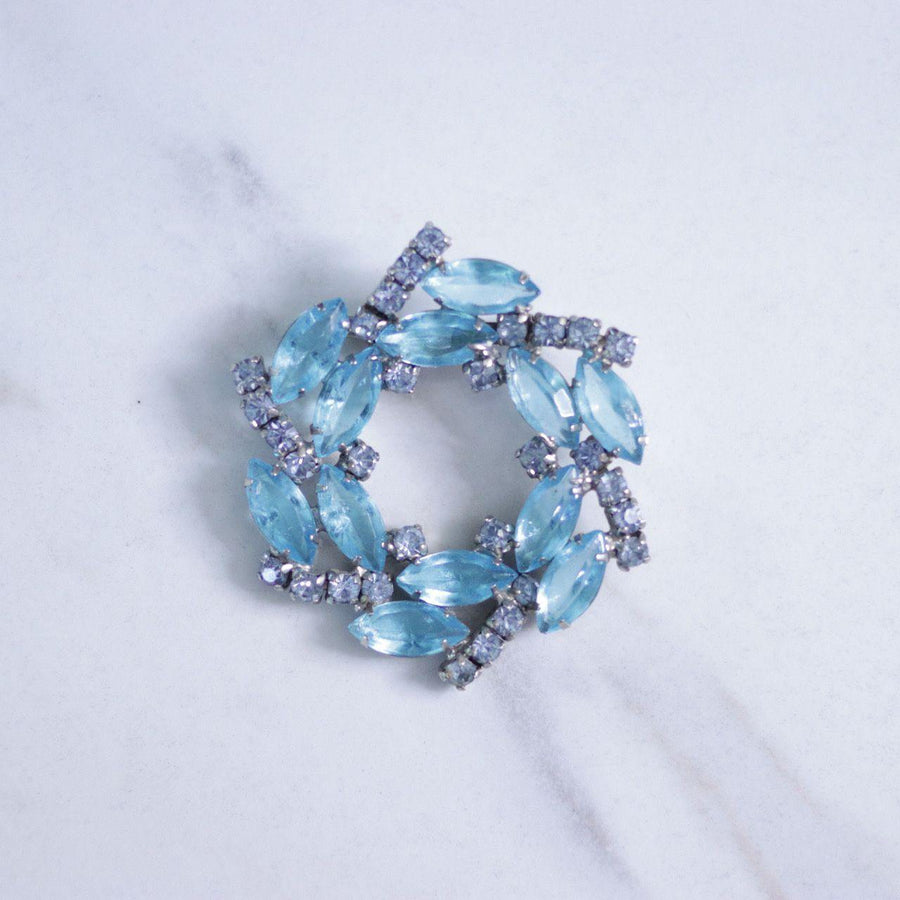 Vintage Light Blue Rhinestone Navette and Diamante Rhinestone Brooch by Unsigned Beauty - Vintage Meet Modern Vintage Jewelry - Chicago, Illinois - #oldhollywoodglamour #vintagemeetmodern #designervintage #jewelrybox #antiquejewelry #vintagejewelry