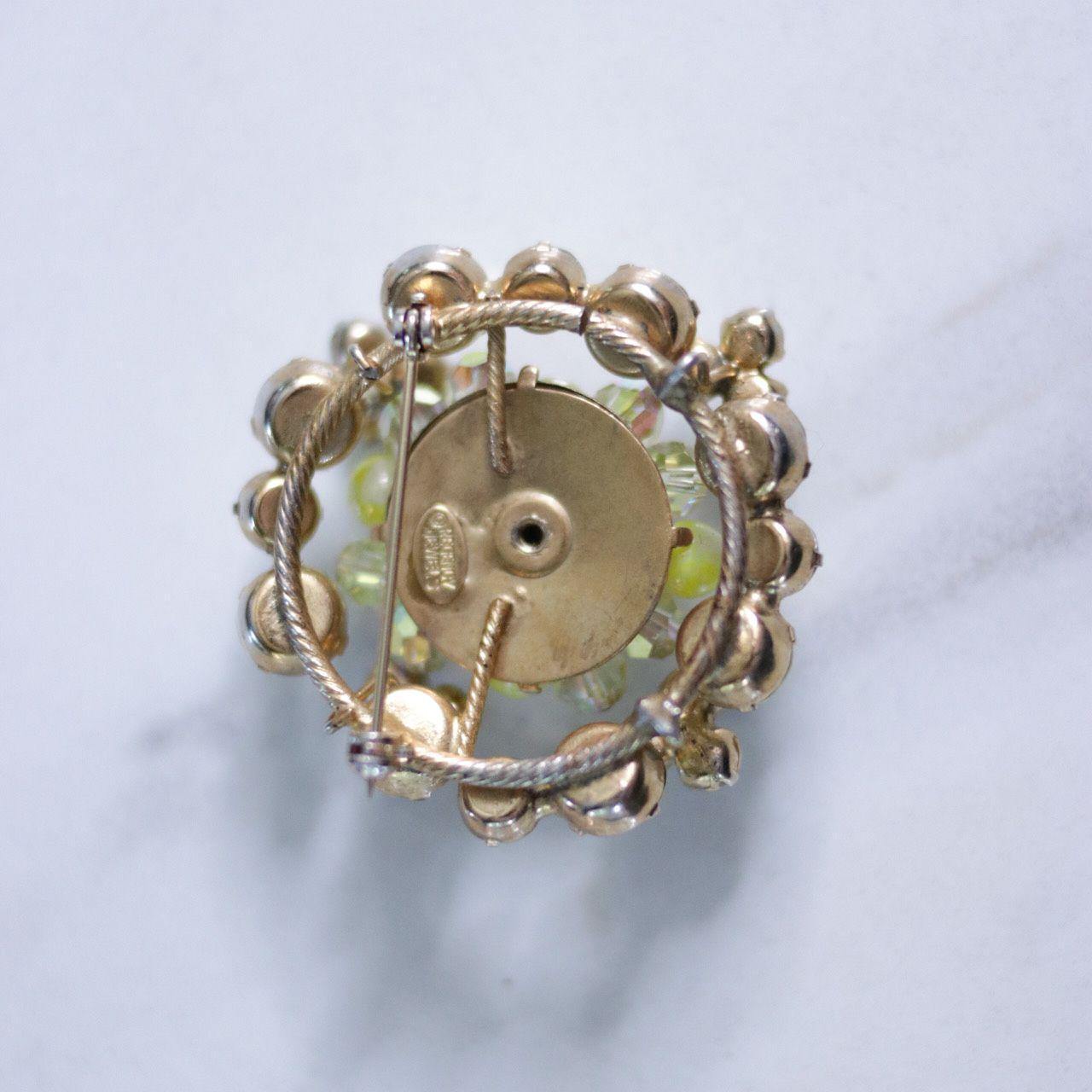 Vintage Yellow Bead and Aurora Borealis Brooch by Regency - Vintage Meet Modern Vintage Jewelry - Chicago, Illinois - #oldhollywoodglamour #vintagemeetmodern #designervintage #jewelrybox #antiquejewelry #vintagejewelry