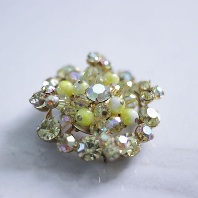 Vintage Yellow Bead and Aurora Borealis Brooch by Regency - Vintage Meet Modern Vintage Jewelry - Chicago, Illinois - #oldhollywoodglamour #vintagemeetmodern #designervintage #jewelrybox #antiquejewelry #vintagejewelry