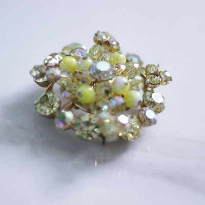 Vintage Yellow Bead and Aurora Borealis Brooch by Regency - Vintage Meet Modern Vintage Jewelry - Chicago, Illinois - #oldhollywoodglamour #vintagemeetmodern #designervintage #jewelrybox #antiquejewelry #vintagejewelry