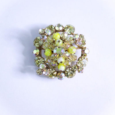 Vintage Yellow Bead and Aurora Borealis Brooch by Regency - Vintage Meet Modern Vintage Jewelry - Chicago, Illinois - #oldhollywoodglamour #vintagemeetmodern #designervintage #jewelrybox #antiquejewelry #vintagejewelry