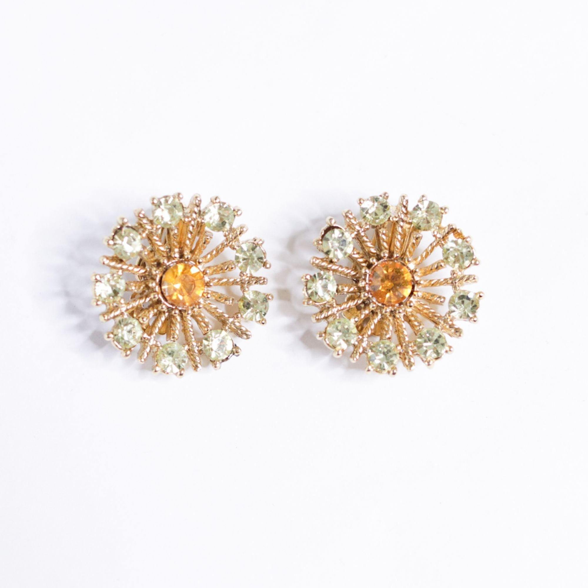 Vintage Lisner Amber and Yellow Rhinestone Earrings by Vintage Meet Modern - Vintage Meet Modern Vintage Jewelry - Chicago, Illinois - #oldhollywoodglamour #vintagemeetmodern #designervintage #jewelrybox #antiquejewelry #vintagejewelry