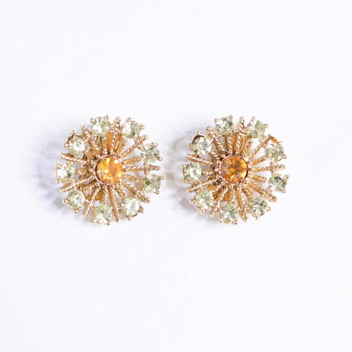 Vintage Lisner Amber and Yellow Rhinestone Earrings