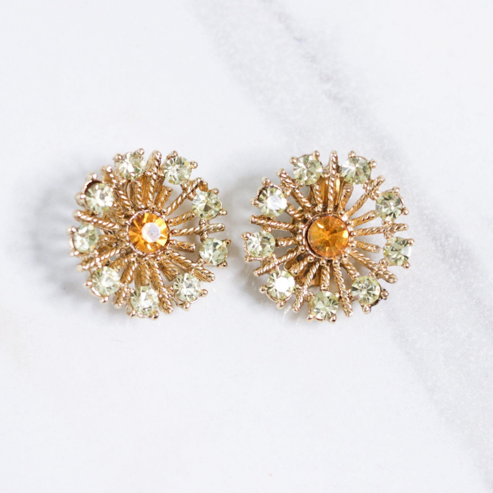 Vintage Lisner Amber and Yellow Rhinestone Earrings by Vintage Meet Modern - Vintage Meet Modern Vintage Jewelry - Chicago, Illinois - #oldhollywoodglamour #vintagemeetmodern #designervintage #jewelrybox #antiquejewelry #vintagejewelry