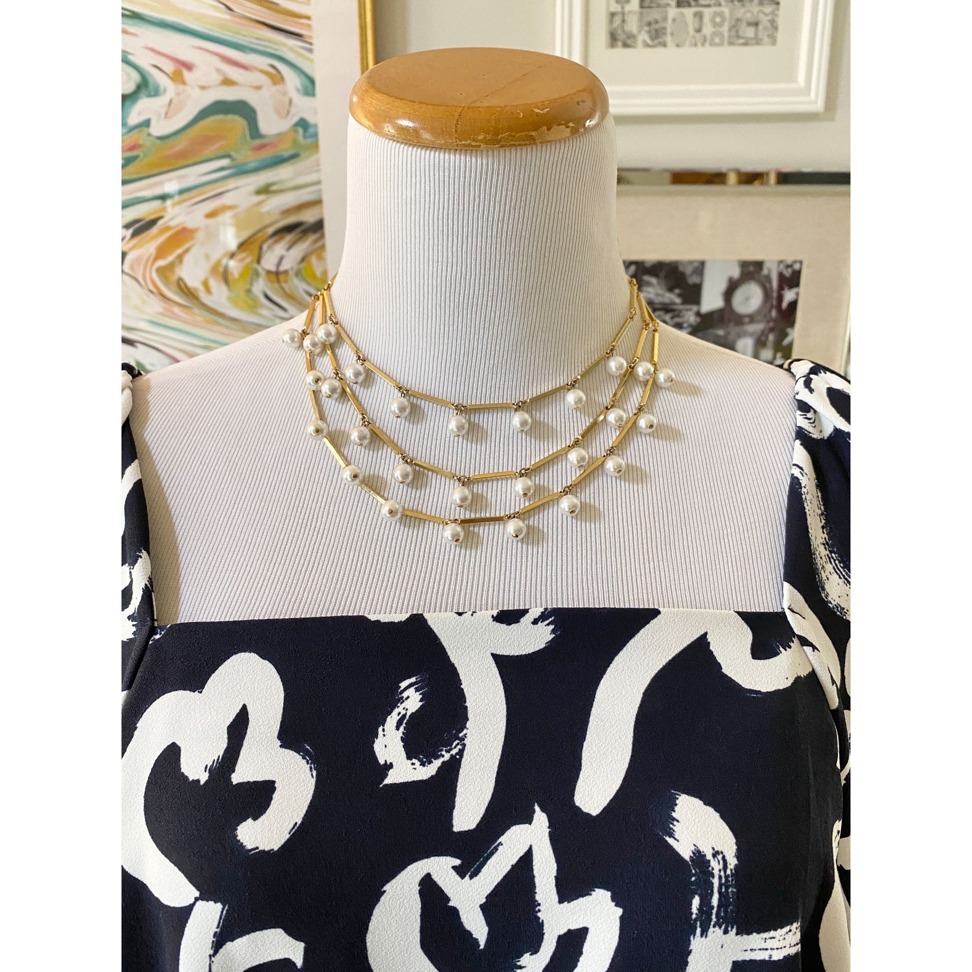 J.Crew Dark Navy and White Abstract Print Square Neck Blouse by J.Crew 365 - Vintage Meet Modern Vintage Jewelry - Chicago, Illinois - #oldhollywoodglamour #vintagemeetmodern #designervintage #jewelrybox #antiquejewelry #vintagejewelry