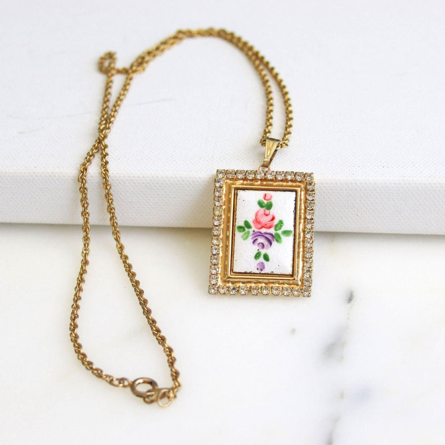 Vintage Guilloche Pendant with Rhinestone Accents by Unsigned Beauty - Vintage Meet Modern Vintage Jewelry - Chicago, Illinois - #oldhollywoodglamour #vintagemeetmodern #designervintage #jewelrybox #antiquejewelry #vintagejewelry