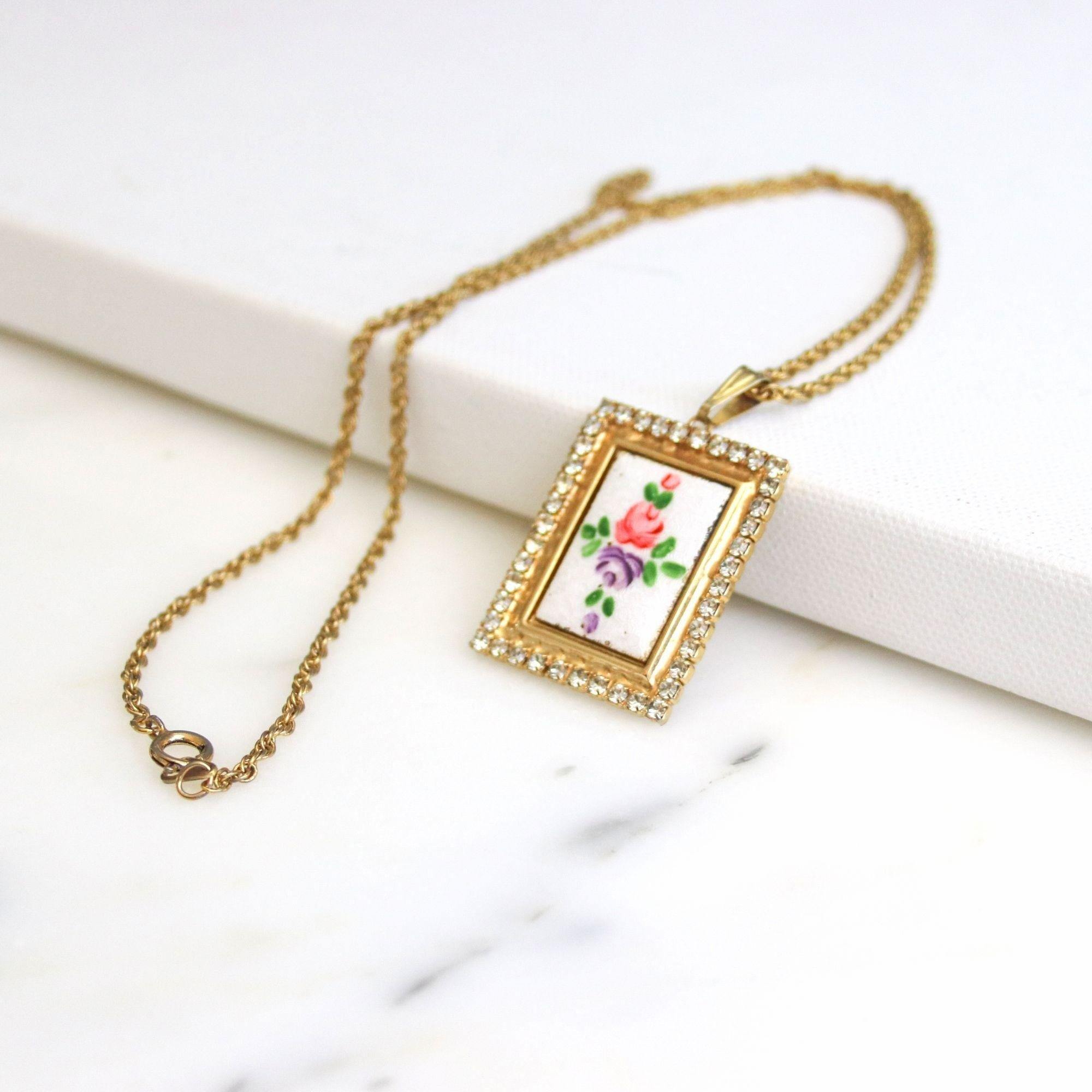 Vintage Guilloche Pendant with Rhinestone Accents by Unsigned Beauty - Vintage Meet Modern Vintage Jewelry - Chicago, Illinois - #oldhollywoodglamour #vintagemeetmodern #designervintage #jewelrybox #antiquejewelry #vintagejewelry