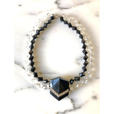 Vintage Art Deco Style Jet and Clear Lucite Necklace by Unsigned Beauty - Vintage Meet Modern Vintage Jewelry - Chicago, Illinois - #oldhollywoodglamour #vintagemeetmodern #designervintage #jewelrybox #antiquejewelry #vintagejewelry