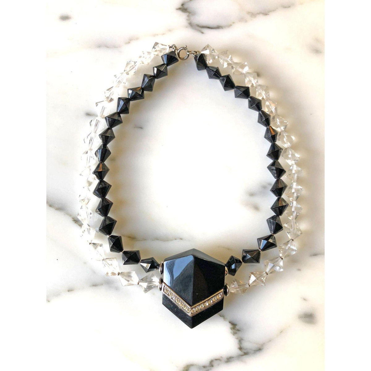 Vintage Art Deco Style Jet and Clear Lucite Necklace