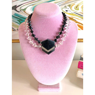 Vintage Art Deco Style Jet and Clear Lucite Necklace by Unsigned Beauty - Vintage Meet Modern Vintage Jewelry - Chicago, Illinois - #oldhollywoodglamour #vintagemeetmodern #designervintage #jewelrybox #antiquejewelry #vintagejewelry