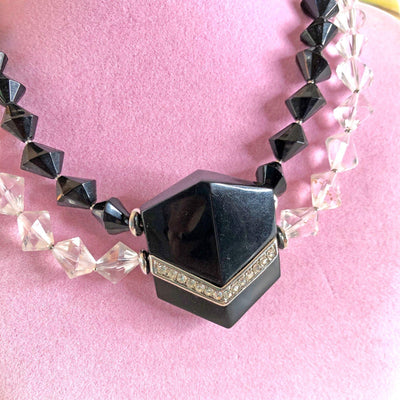 Vintage Art Deco Style Jet and Clear Lucite Necklace by Unsigned Beauty - Vintage Meet Modern Vintage Jewelry - Chicago, Illinois - #oldhollywoodglamour #vintagemeetmodern #designervintage #jewelrybox #antiquejewelry #vintagejewelry