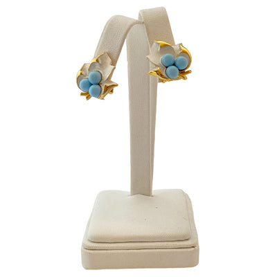Vintage Sarah Coventry White Leaf and Turquoise  Bead Earrings by Sarah Coventry - Vintage Meet Modern Vintage Jewelry - Chicago, Illinois - #oldhollywoodglamour #vintagemeetmodern #designervintage #jewelrybox #antiquejewelry #vintagejewelry
