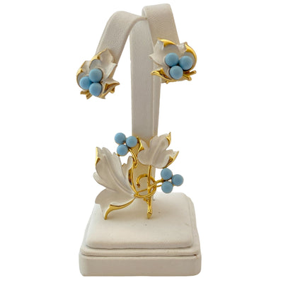 Vintage Sarah Coventry White Leaf and Turquoise  Bead Earrings by Sarah Coventry - Vintage Meet Modern Vintage Jewelry - Chicago, Illinois - #oldhollywoodglamour #vintagemeetmodern #designervintage #jewelrybox #antiquejewelry #vintagejewelry