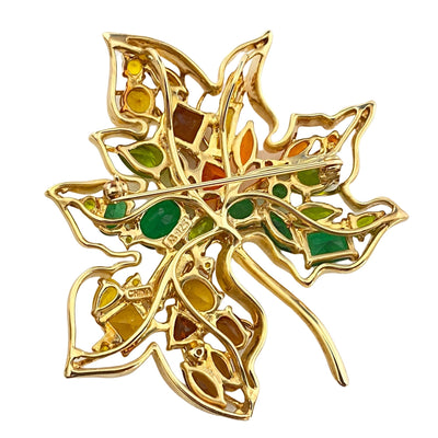 Vintage Gold Green, Yellow, Orange, Crystal Maple Leaf Brooch by Ross Simons - Vintage Meet Modern Vintage Jewelry - Chicago, Illinois - #oldhollywoodglamour #vintagemeetmodern #designervintage #jewelrybox #antiquejewelry #vintagejewelry